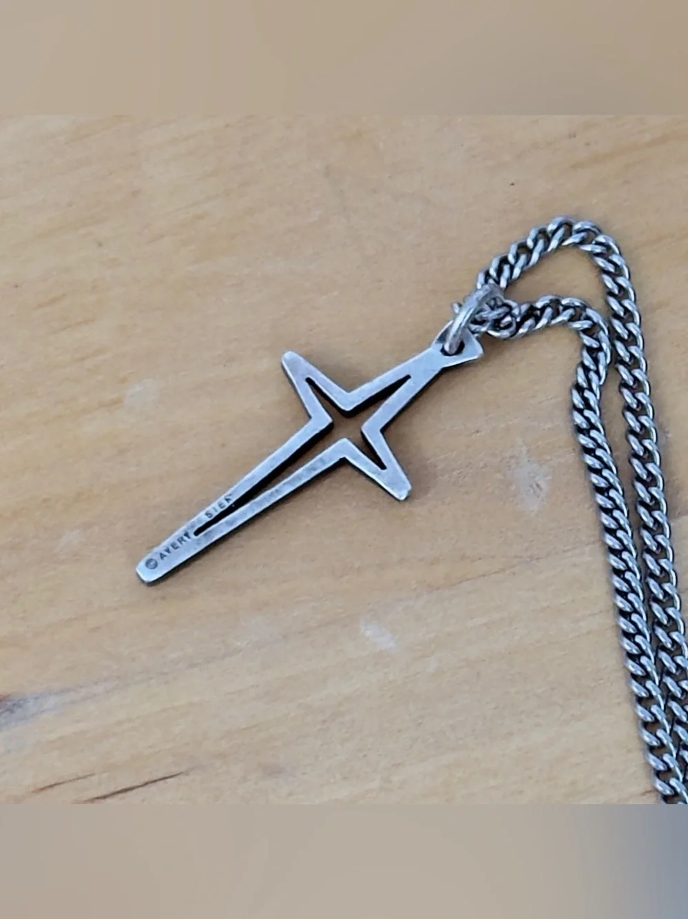 Vintage Retired James Avery Silver North Star Cross Charm Pendant Necklace